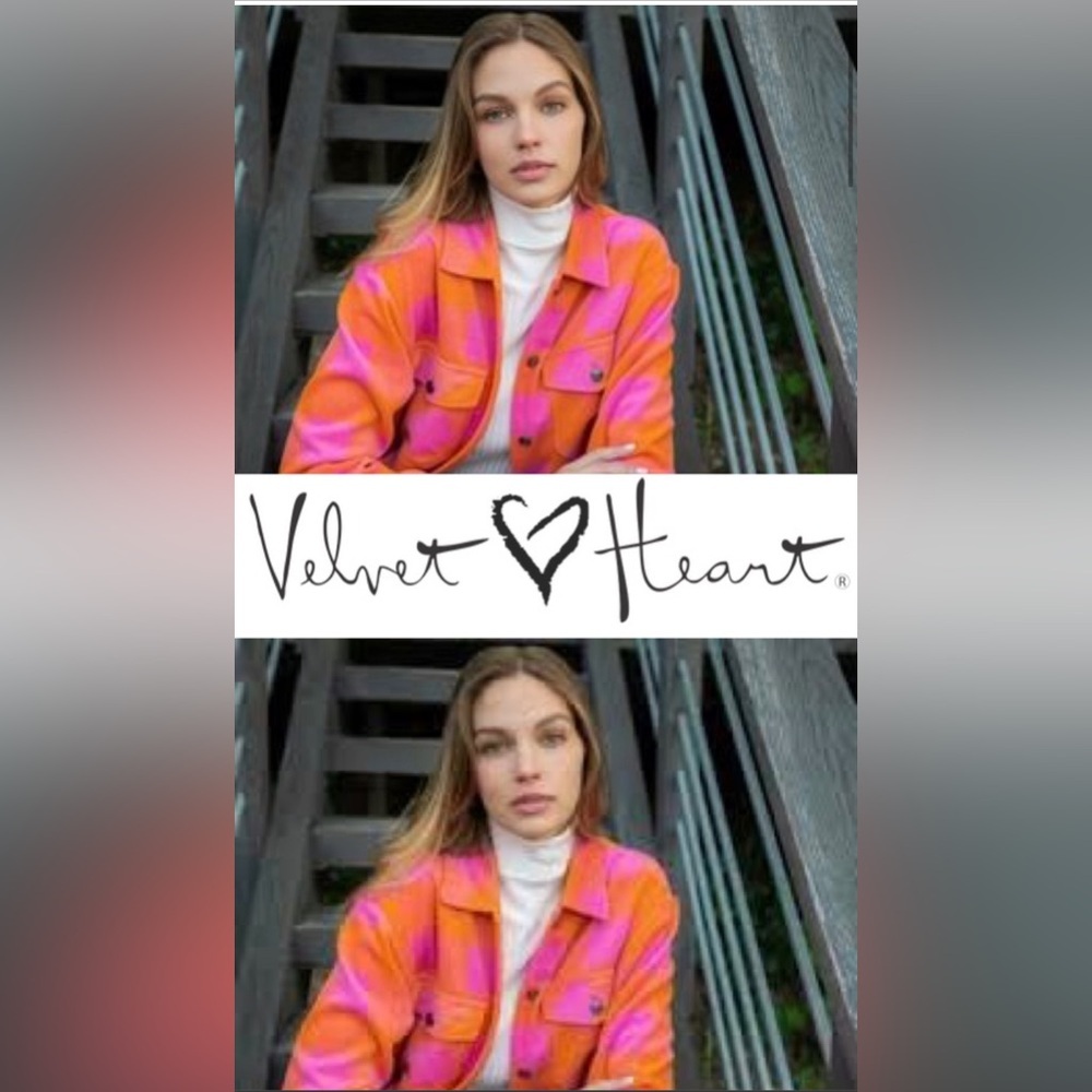 Velvet Heart Sheryl Orange Check Shacket size S - Picture 6 of 12